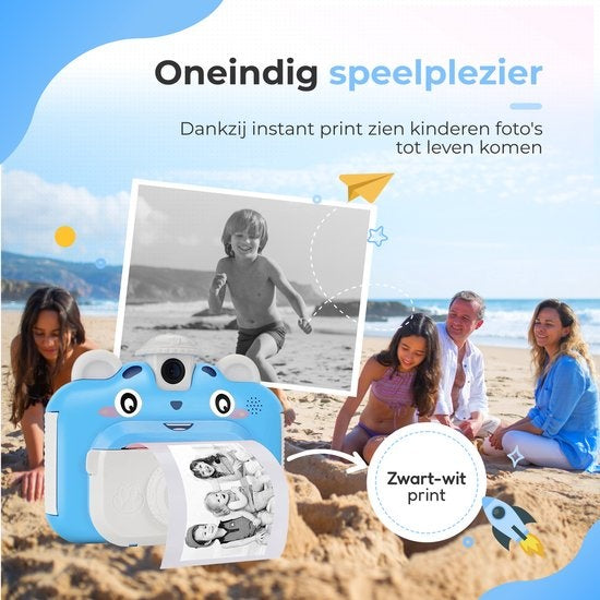 AyeKids Instant Print Kindercamera - Thermische Mini Printer - Fotoprinter - Inclusief 3 rollen & 12 Kleur Stiften - Blauw
