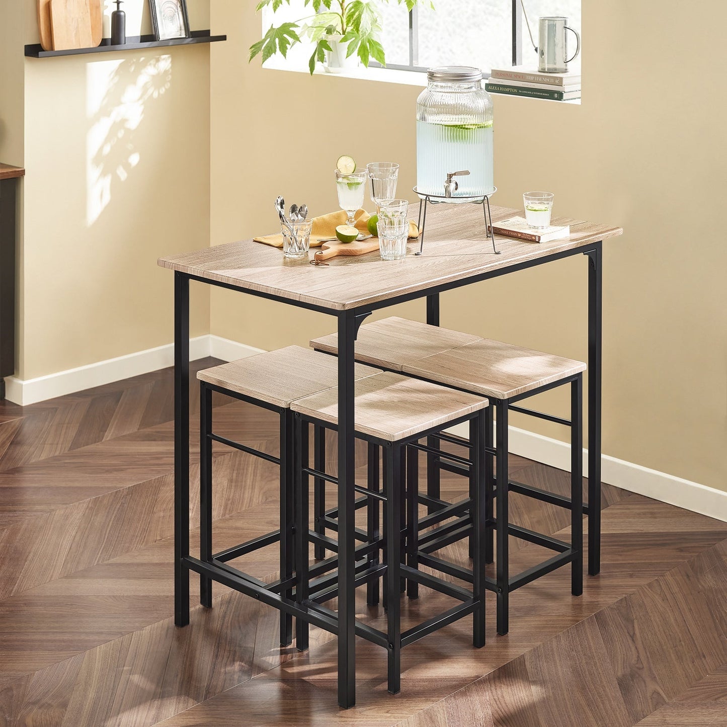 SoBuy Bartafel met 4 Krukken - Modern - max. 120 kg - Zwart / Bruin
