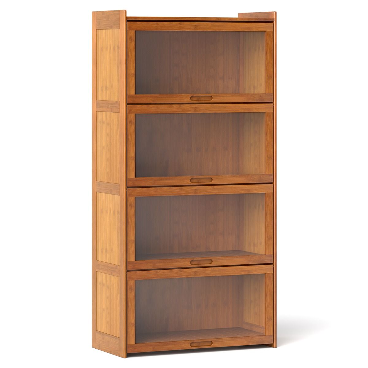 Coast Boekenkast met 4 Vakken - Bamboe - Klapdeuren van Acryl - 69 x 34 x 140 cm - Bruin/Naturel