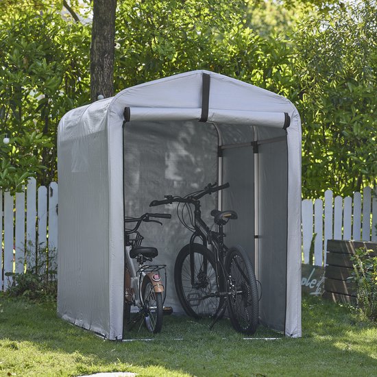 SoBuy Weerbestendig dekzeil voor fietsgarage/gereedschapsschuur, uv-bescherming, regenbescherming, outdoorzeil voor tuin, terras, zilver, 120 x 176 x 163 cm, SDA11-SIL
