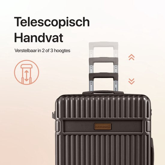 SKYCASES Kofferset - Classic Heritage – 3 Delig – Handbagage & Check-in Koffers – 36L/63L/100L – TSA Slot – 360° geruisloze wielen – Lichtgewicht – Trolley – Bruin