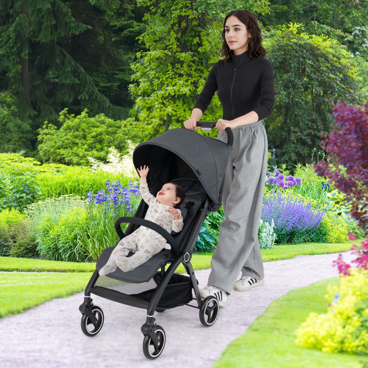 Coast Kinderwagen - lichtgewicht en inklapbaar - verstelbare rugleuning en zonnekap - grijs
