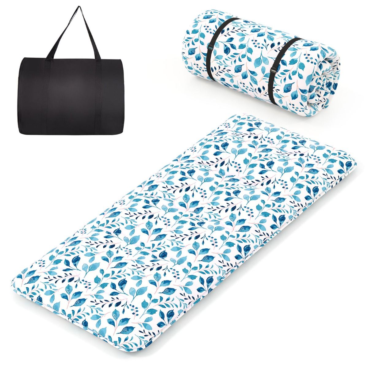 Coast Draagbare Opvouwbare Futon Matras Blauw 90x200 cm – Met Wasbare Hoes en Draagtas