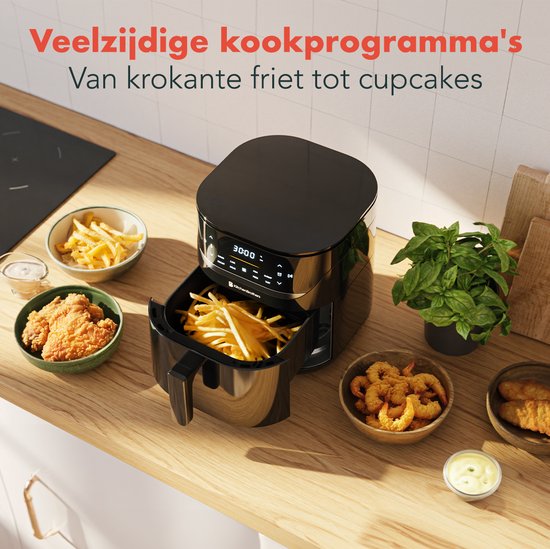 KitchenBrothers Airfryer XL - 5L - 1500W - Heteluchtfriteuse - 80ºC tot 200ºC - 8 Kookprogramma's - Zwart