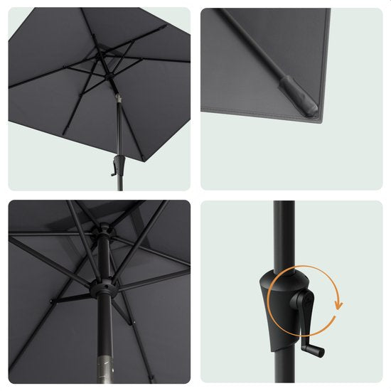 LifeGoods Parasol - Tuin - 210x140cm - 30° Kantelbaar - Waterdicht - UPF50+ - Donkergrijs