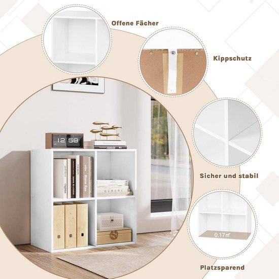 Vakkenkast boekenkast - 70 x 70 x 34 cm - 4 vakken - wit - multifunctioneel