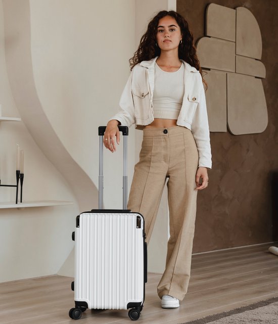 Pathsail® Handbagage Koffer 40L x 55CM - PC - Lichtgewicht Trolley - Incl. TSA slot & Spinner wielen - Wit