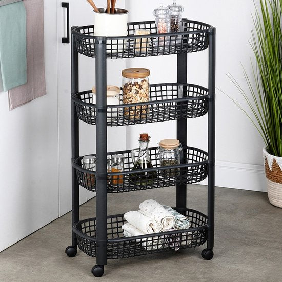 Excellent Houseware Keukentrolley Zwart - 4 Laags Opbergsysteem - 46,5 x 26 x 80 cm