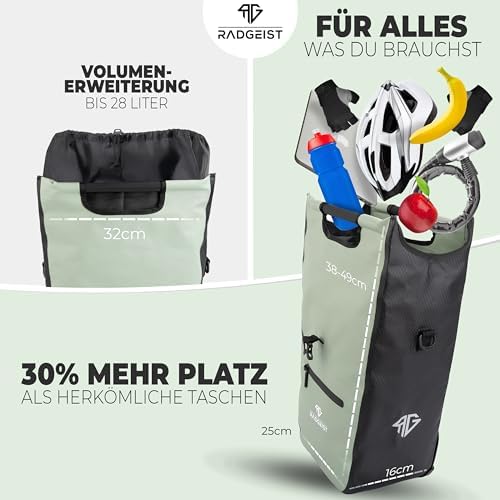 RADGEIST Bagagedragertas voor Fietsdrager met Uitneembare Koeltas en Boodschappentas, 22-28 Liter