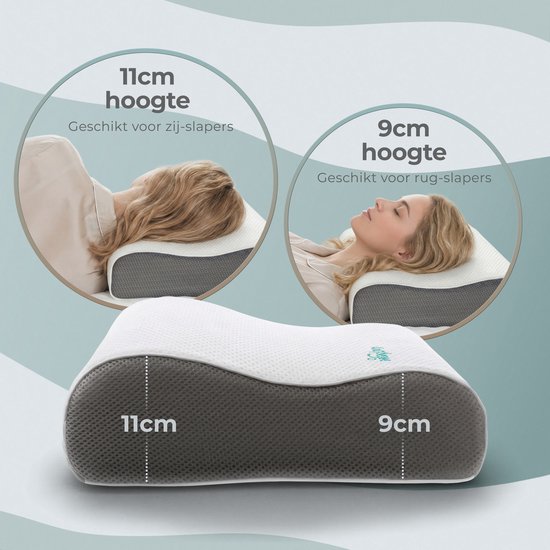CozySense® Hoofdkussen - Orthopedisch Pillow - Ergonomisch Kussen - Traagschuim Slaapkussen - Incl. Kussensloop & Draagtas - Zachte Hardheid - voor Zij, Buik en Rug Slapers