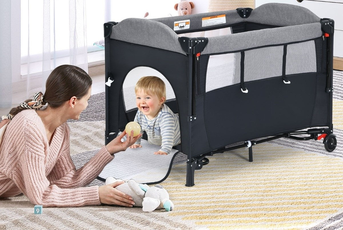 Coast Babybed - 5-in-1 Design - op 4 hoogtes- Verrijdbaar- 76 x 109 x 83 cm - Zwart