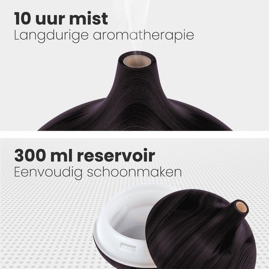 Auronic Aroma Diffuser - 300 ml - Luchtbevochtiger - 7 LED Kleuren - Incl. 2x Olie - Donkerbruin