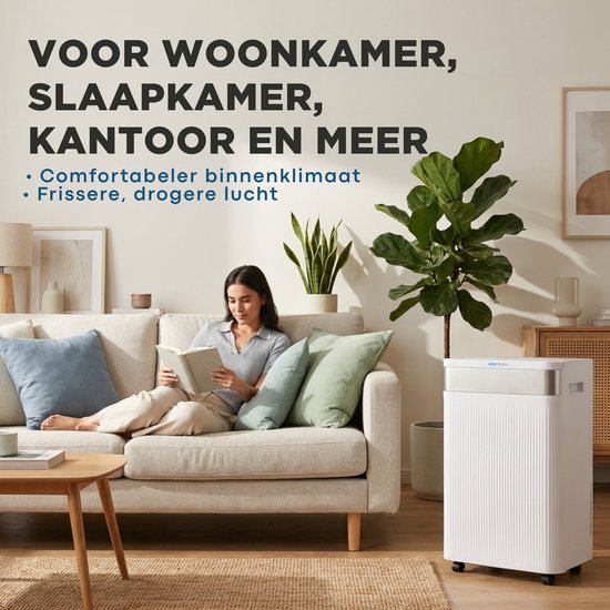 Aironex Luchtontvochtiger 20L per dag – Wasdroogfunctie – Tot 70 m² – Stil – Met App & Ionisator – Voor Kelder, Woonkamer, Slaapkamer & Badkamer – Dehumidifier