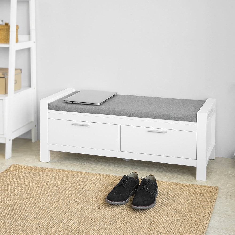 SoBuy FSR74-W Schoenenbank Met Opbergruimte -  Met Zitkussen 2 Lades Bedbank - 100x40x40cm - Wit
