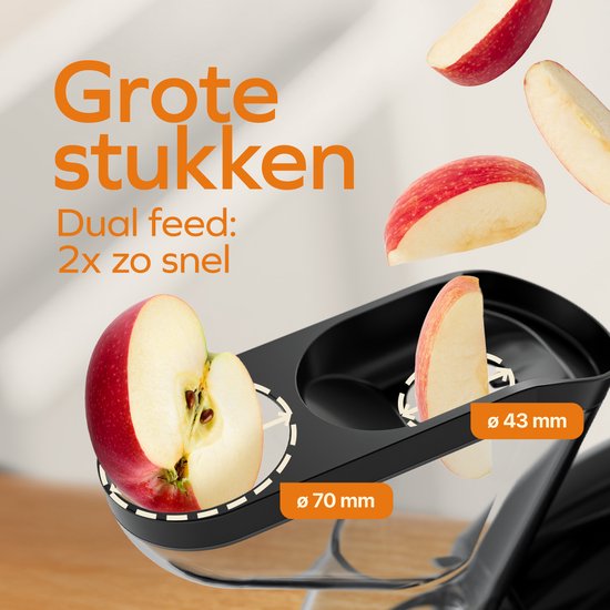 KitchenBrothers Slowjuicer XL - Juicer - Groenten en Fruitpers - 43 mm en 70 mm invoer - 500 ml - Zwart