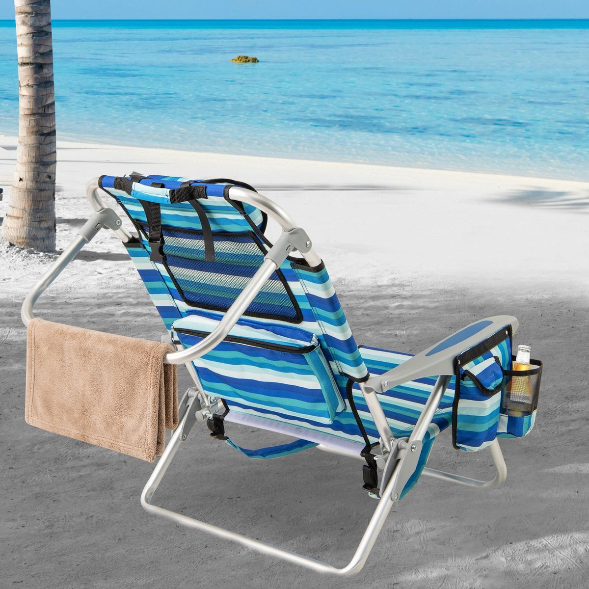 Coast Opvouwbare Strandstoel Set - Verstelbare Rugleuning - Inclusief Koelbox - Blauw