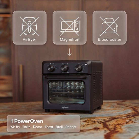 Safecourt 6-in-1 Airfyer oven - 100% PFAS-vrij - 6 programma’s - 80 tot 230 graden - Airfryer, bakken, roosteren, toasten, grillen & opwarmen - Zwart