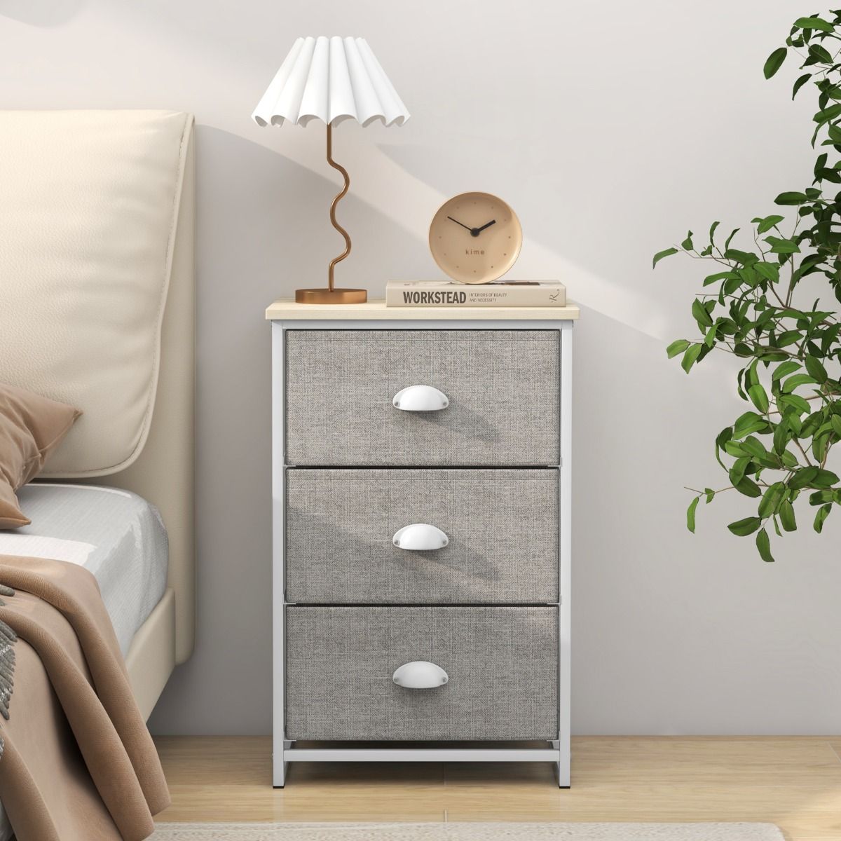 Coast Ladekast met 3 lades - Opbergmeubel met inklapbare lades - Metalen frame - Wit en lichtgrijs