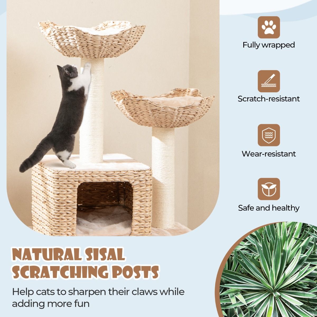 Coast Krabpaal voor katten - 4 niveaus - sisal krabpalen - wasbare kussens - beige 122 cm