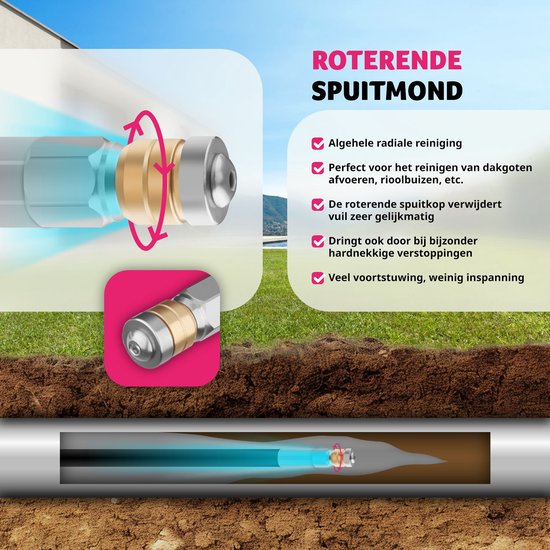 tectake® rioolslang - leidingreinigingsslang 2x leidingreinigingsmondstuk - afvoerreiniger voor hogedrukreinigers - leidingreiniging - afvoerleiding - rioolreiniger - toiletreiniger - 30 meter