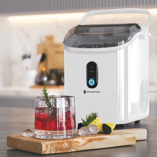 KitchenBrothers Nugget IJsblokjesmachine - 1.1L - Crushed Ice Maker met IJsschep – Draagbaar - 15kg/24 uur - Wit
