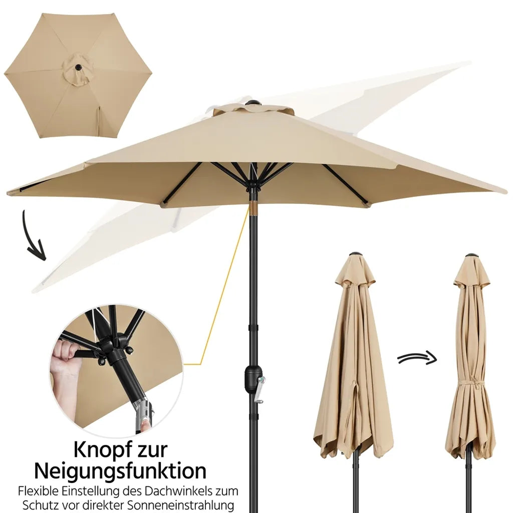 Yaheetech Tuinparasol met Kantelfunctie en Slinger - Lichtbruin - Ø 269 x 241 cm