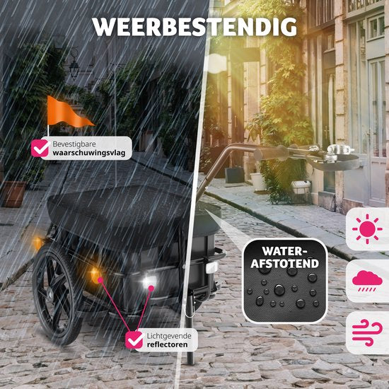 tectake® 2-in-1 fietskar - Bagagekar en duwwagen - Aanhangwagen voor fiets, mountainbikes en eBike - Transportwagen met trekhaak - Met zeildoek en luchtbanden - Belastbaar tot 50kg