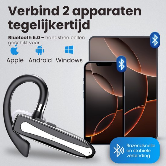 Otiume Draadloze Headset PRO - Noise Canceling – Incl Oplaadkoffer - Bluetooth 5.3 - Bluetooth Headset – Handsfree Bellen Auto - Oortjes Draadloos met Microfoon