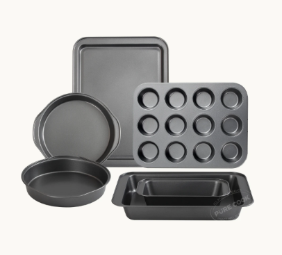 PURE COOK Bakgereiset 8-Delig - Grijs - Antiaanbak Koolstofstaal - Cakevormen, Broodvorm, Muffinvorm, Bakplaat