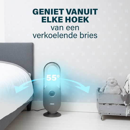 Bladloze Ventilator – 45 W – Oscillerend – Timer 15 U – LED Display – Afstandsbediening – Stil & Krachtig – Princess 351500 – Wit