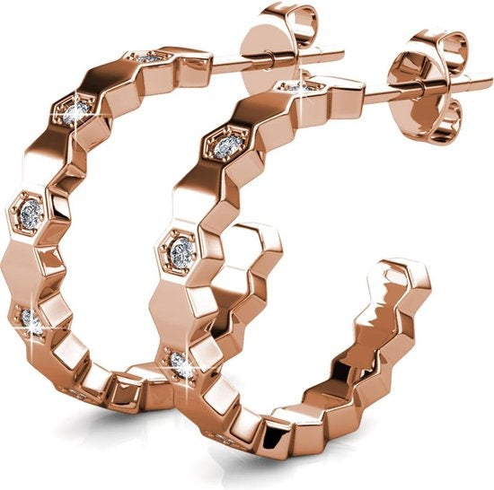 Yolora – Dames Oorbellen Oorringen – Diameter 20 mm & Kalpa Camaka Kristallen – Voorzien Van 18k Roségoud Plating En Luxe Giftbox – Voor Moederdag En Verjaardagen – Rosé 18k Roségoud Verguld