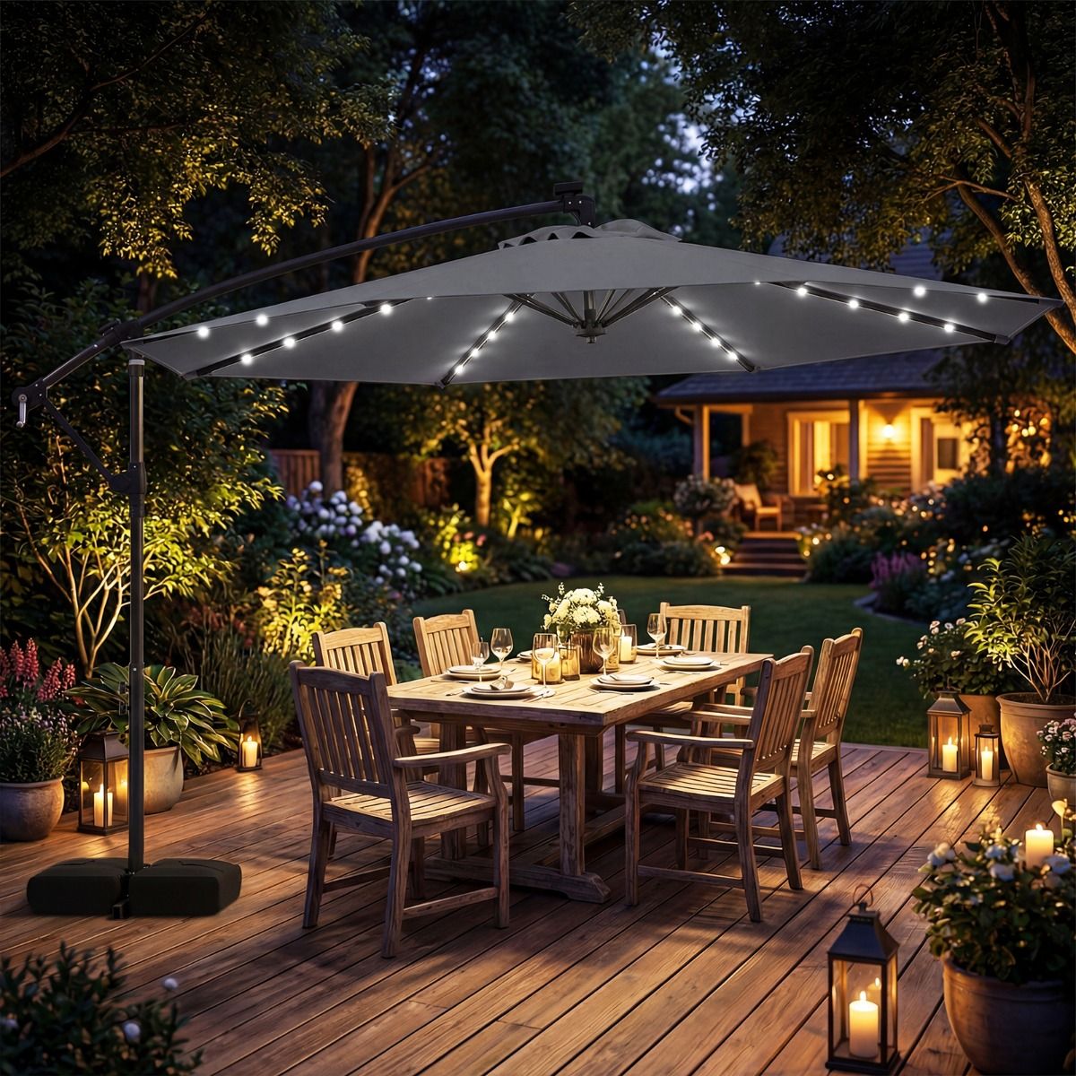 Coast tuinparasol op zonne-energie - LED-verlichting - 360° draaibaar - grijs