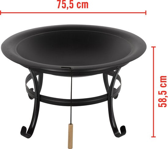 BBQ Collection Vuurschaal - Vuurkorf met Vonkenscherm - Buitenhaard 77 x 17 x 76 cm - Tuinhaard met Handvaten - Terrashaard voor Brandhout - Terras- en Tuinkachel voor Kampvuur - Carbon Staal
