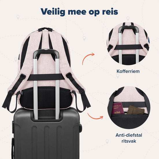 TRVLMORE Rugzak met Levenslange - Rugtas met 15,6 Inch Laptopvak - Schooltas - Spatwaterdicht - Heren en Dames - Jongens en Meisjes - 28L - Roze