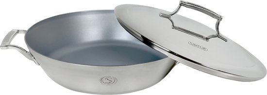 Saveur Selects – Voyage serie - Hapjespan 30 cm - met deksel - Antikleefpan - Tri-ply RVS - Geschikt voor Inductie en alle andere warmtebronnen - Ovenbestendig tot 260°C – Vaatwasserbestendig - 100 %