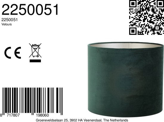 Light & Living Cilinder lampenkap Velours - Groen - Ø50x38cm - Modern