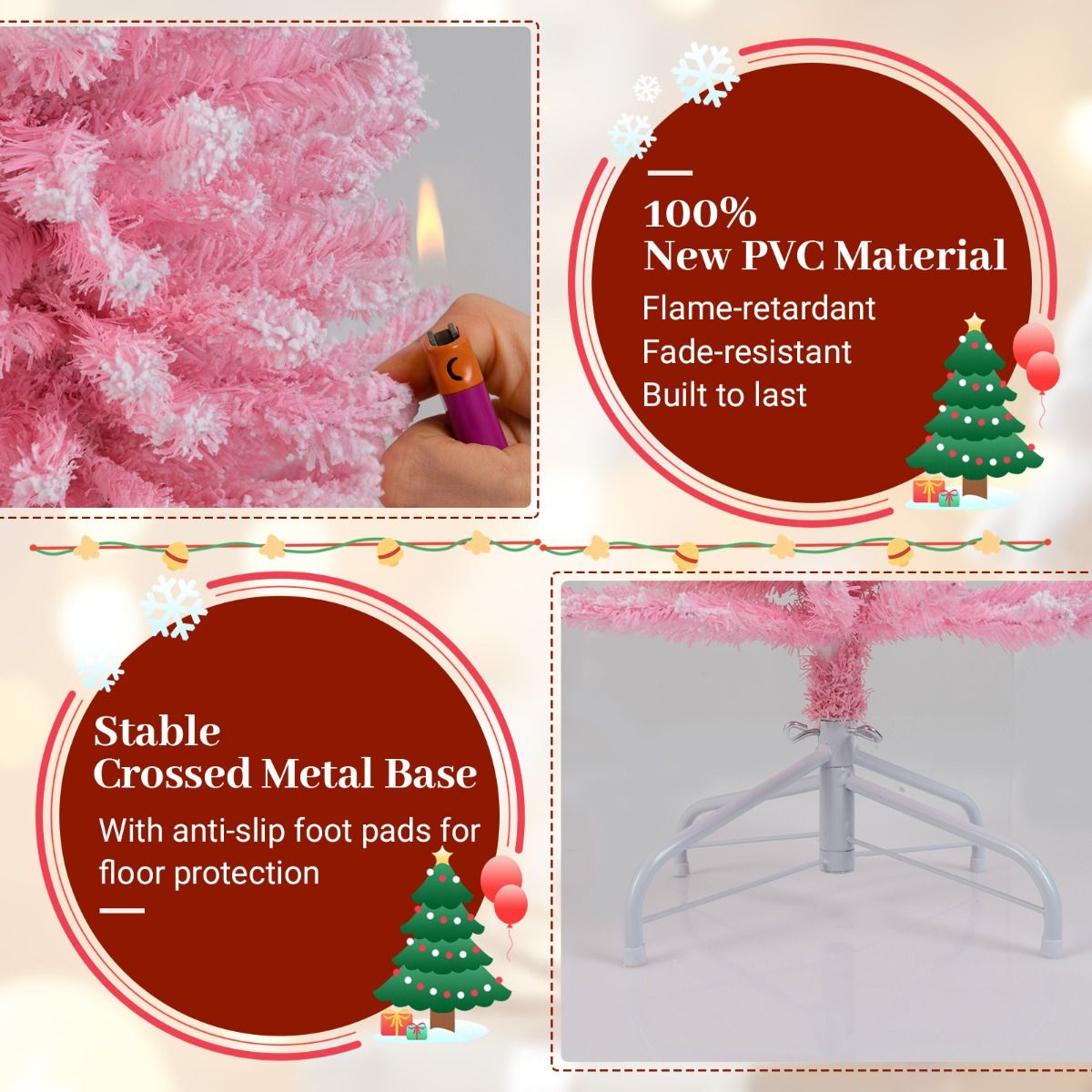 Coast Roze Kunstkerstboom 180 cm – Slanke Potloodvorm – Besneeuwde Takken – Metalen Standaard