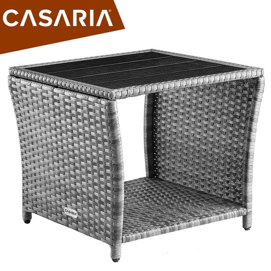 Casaria Polyrattan Bijzettafel - WPC Tafelblad 45x45x40cm – Grijs
