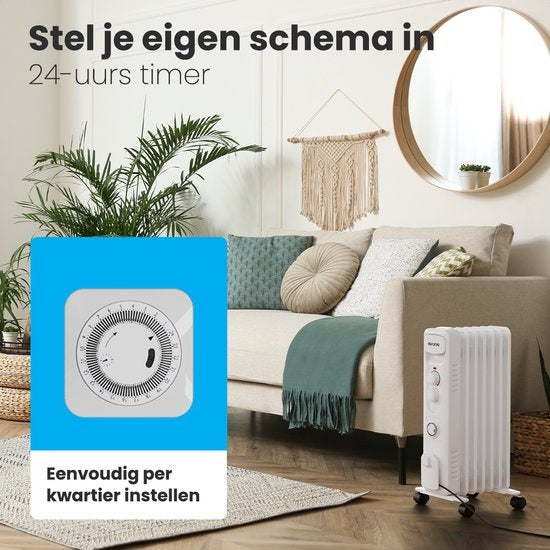 Auronic Olieradiator - Elektrische kachel - Thermostaat - Timer - 3 Standen - tot 1500W Heater - Wit