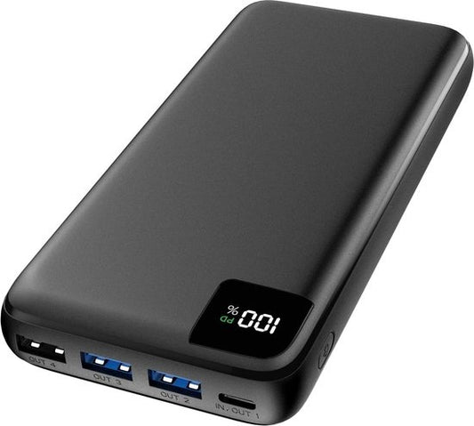 Strex Powerbank – 4 Poorten, 27.000 mAh, 22.5W Snelladen – 16 x 7.4 x 2.5 cm – Zwart