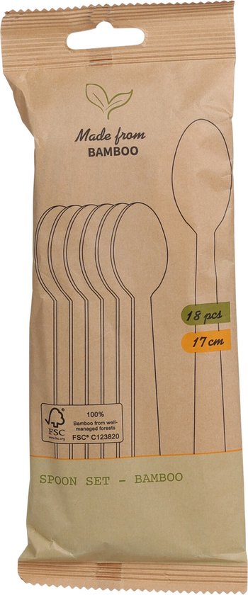BBQ/verjaardag/camping wegwerp bestek - lepels - 18x - bamboe - 17 cm