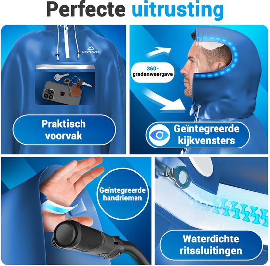 Nextcover Regenponcho Fiets voor Dames en Heren | Regencape met AquaShield 2.0 Technologie, Winddicht & Waterdicht | Ideaal voor Fietsen, Wandelen en Vissen | Fietsponcho Volwassenen Unisex Pasvorm | Poncho