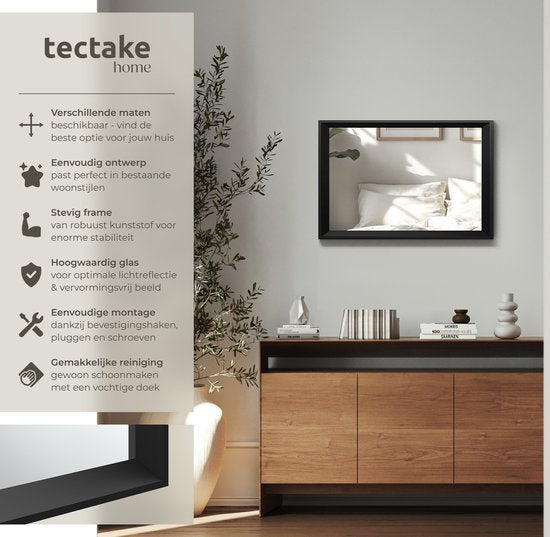 tectake® - Wandspiegel Elina - Badkamerspiegel - Rechthoekige spiegel met stevige kunststoflijst - 40x60 cm - Spiegel voor de badkamer, woonkamer of slaapkamer