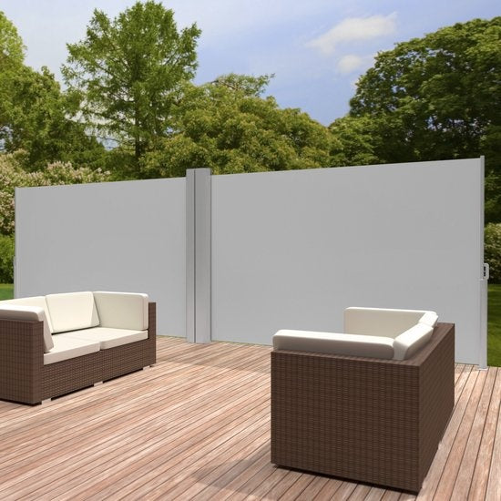 tectake® - Aluminium windscherm uitschuifbaar uitrolbaar zijluifel terrasscherm privacyscherm - dubbel - 200 x 600 cm - grijs - 402337