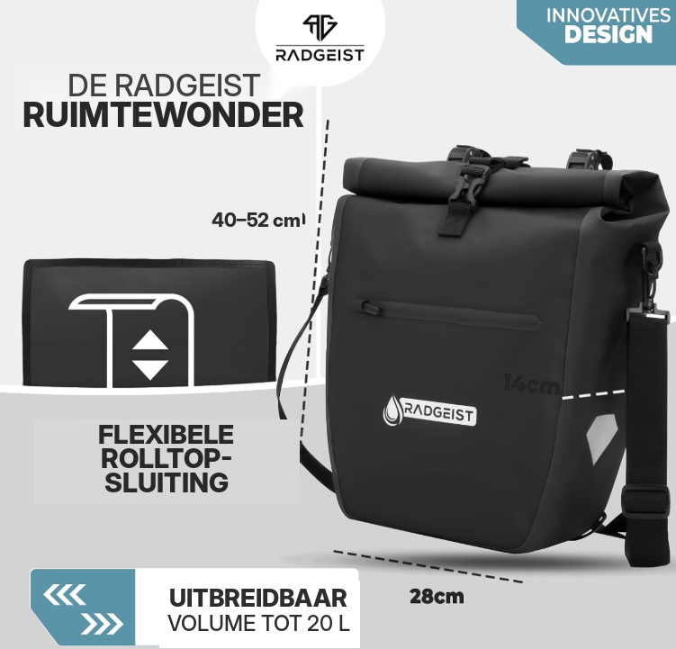 Radgeist 2-in-1 fietstas en schoudertas - 20 liter - Geïsoleerd - Zwart