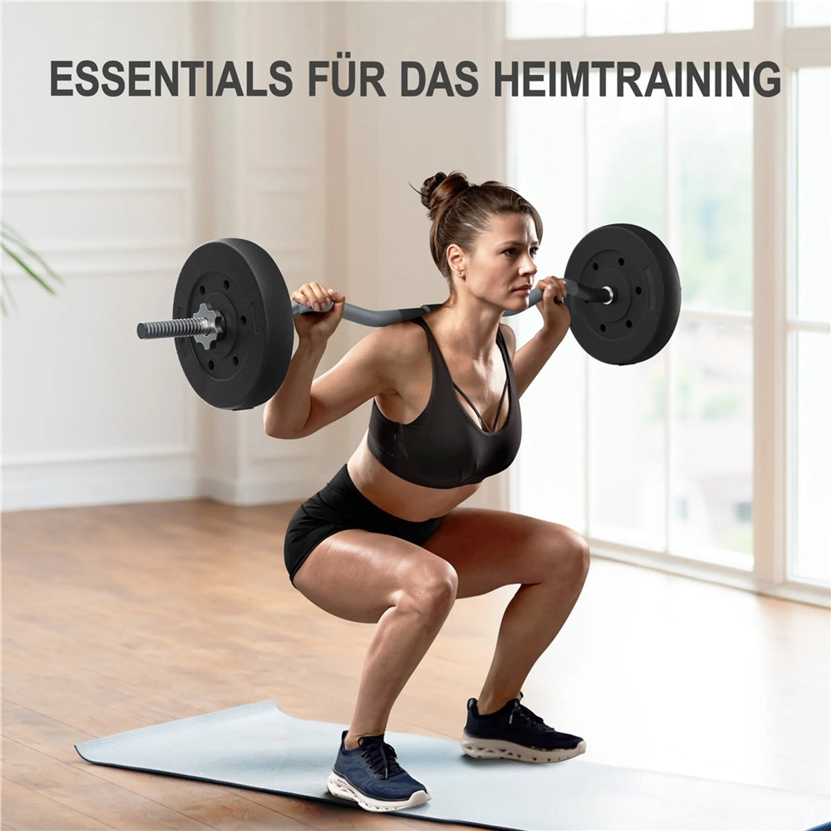 Yaheetech EZ-curl Halterset 20 kg – Voorzien Van Verchroomde Curlstang En 6 Beton-gewichtsschijven En Stersluitingen – Voor Krachttraining En Spieropbouw – Zwart Metaal Kunststof En Beton – 120 x 26 x 26 cm