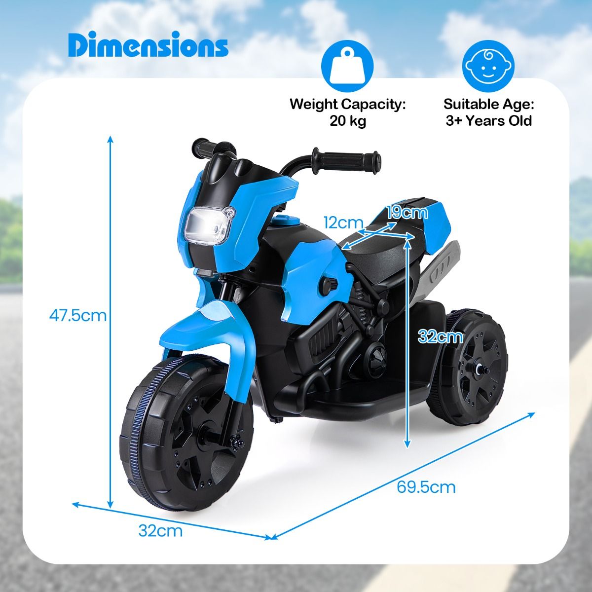 Coast Kindermotorfiets Elektrisch 6V - 69,5 x 32 x 47,5 cm - Marineblauw