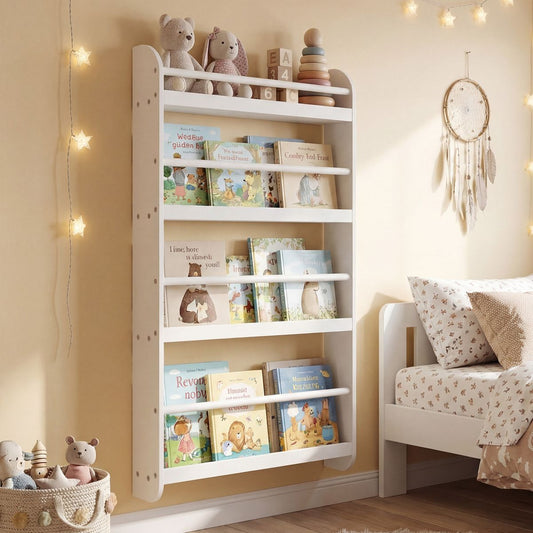 Coast Kinderboekenkast wandrek - ruimtebesparend met 4 planken - wit