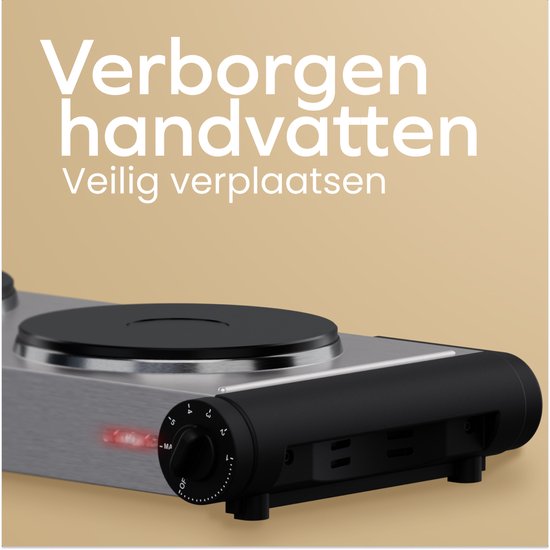 KitchenBrothers Elektrische Kookplaat - 2 Pits - Vrijstaand - 7 temperatuurstanden - 1500W + 1000W - RVS/Zwart