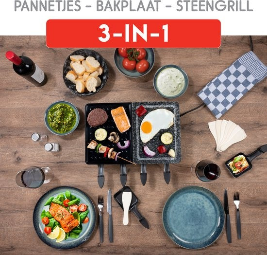 alpina Gourmetstel Bakplaat - 8 Personen - Incl. Spatels en Raclettepannetjes